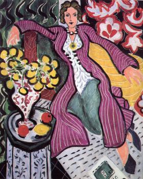 Henri Emile Benoit Matisse : woman in a purple robe with ranunculi